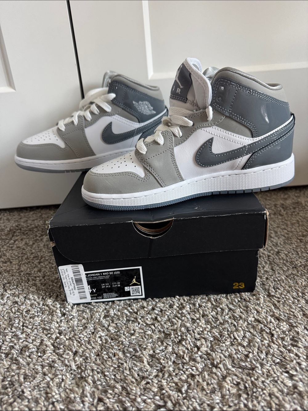 Nike Kids Mid-Top Sneakers in White and Gray